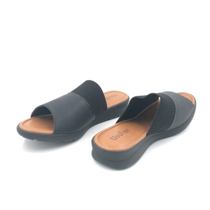 Tamanco Usaflex Couro Preto Anabela 2301