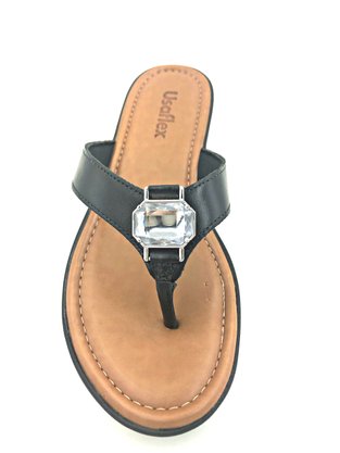 Tamanco Usaflex Couro Preto com Pedra Conforto 1204