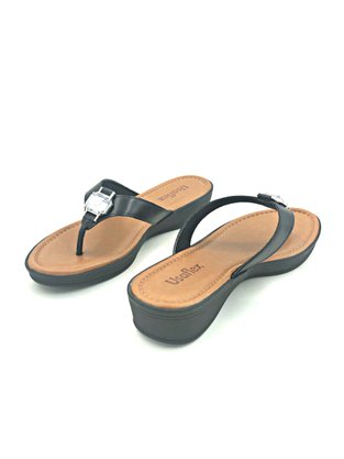 Tamanco Usaflex Couro Preto com Pedra Conforto 1204