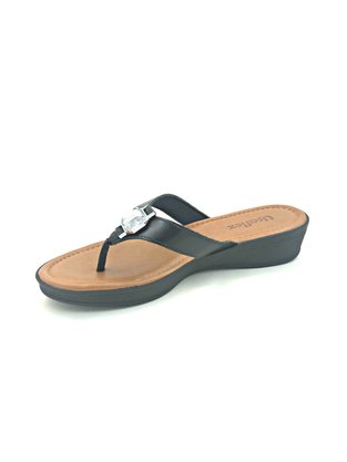 Tamanco Usaflex Couro Preto com Pedra Conforto 1204