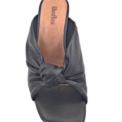 Tamanco Usaflex Couro Preto Salto Bloco 1001
