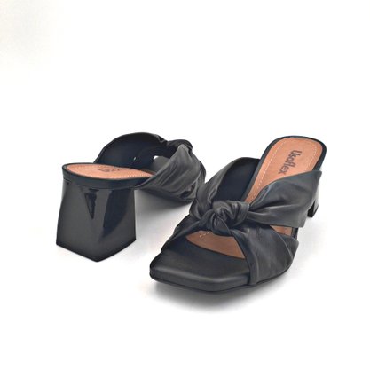 Tamanco Usaflex Couro Preto Salto Bloco 1001
