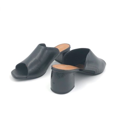 Tamanco Usaflex Couro Preto Salto Grosso 6507