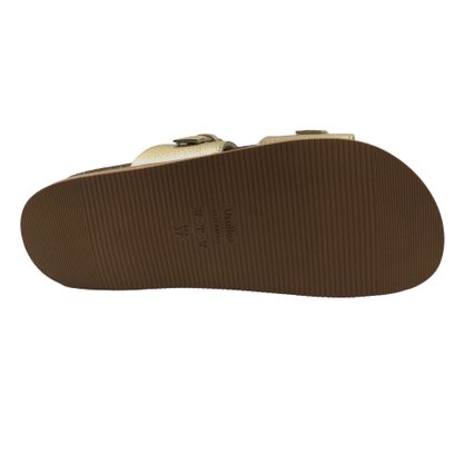 Tamanco Usaflex Papete Couro Dourado com Pérolas 3106