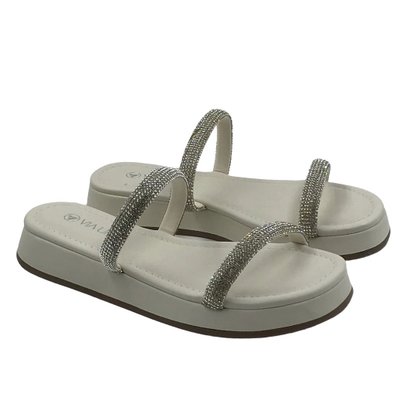 Tamanco Via Uno Off White Flat Form com Strass 803008