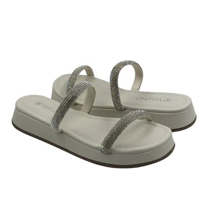 Tamanco Via Uno Off White Flat Form com Strass 803008