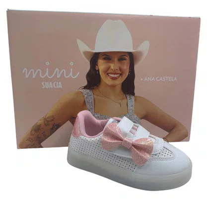 Tênis Bebê Pisca-Pisca Mini Sua Cia com Laço Branco 00730