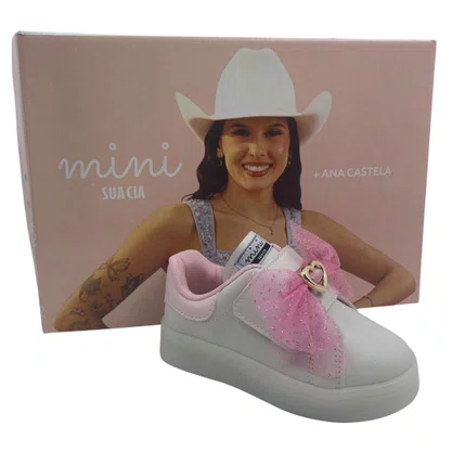Tênis Bebê Pisca-Pisca Mini Sua Cia com Laço Branco 00731
