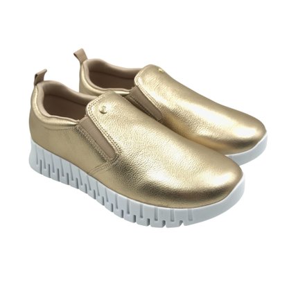 Tênis Comfortflex Slip On Couro Dourado 2484301