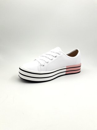 Tênis Flatform Beira Rio Branco Com Listras Horizontal