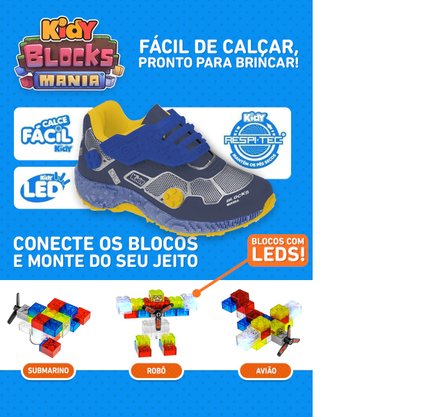 Tênis Menino Kidy Com Led Blocks Game Marinho 0820001
