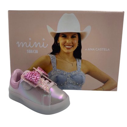 Tênis Mini Sua Cia Baby Laço Sola com Led Rosa 665