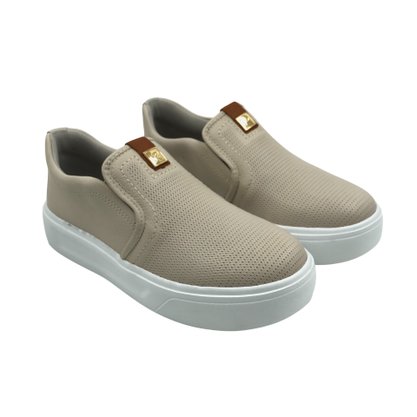 Tênis Pegada Feminino Slip On Couro Bege 211210