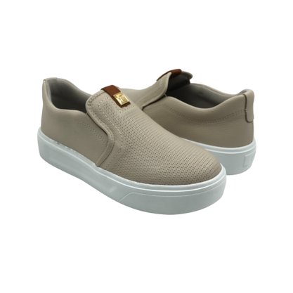 Tênis Pegada Feminino Slip On Couro Bege 211210