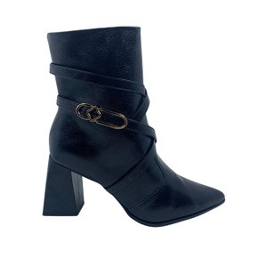 Bota Bebecê Verniz Salto Bloco Bico Fino Preta 4338297