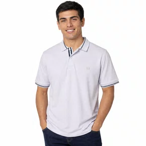 Camisa Polo Masculina Sallo Slim Fit Piquet Branca 0037