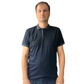 Camisa Sallo Gola Polo Slim Preta com Azul 7169
