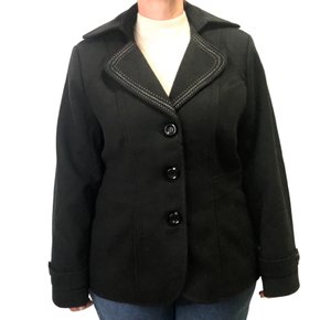 Casaco Alpelo Lã com Pesponto Branco Curto Preto 72149