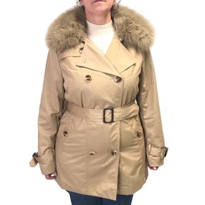 Casaco Alpelo Transpassado Pelo na Gola Bege 20900058