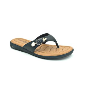 Chinelo Comfortflex Tiras Largas Preto Pedras 2180303