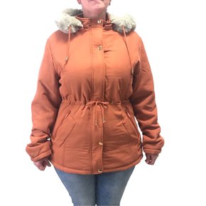 Jaqueta Dunialin Parca Plus Size com Pelo Terracota 2229