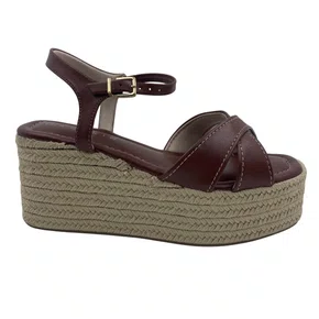 Sandália Anabela Ramarim Corda Salto Médio Marrom 2536202