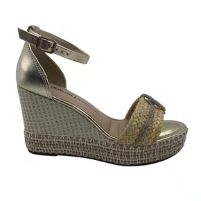 Sandália Anabela Salto Alto Dakota com Strass Dourada 9873