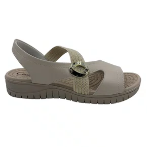 Sandália Calce Fácil Campesí com Enfeite Dourado Bege 351