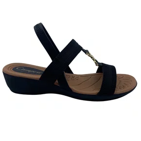 Sandália Calce Fácil Campesí com Enfeite Dourado Preta 231