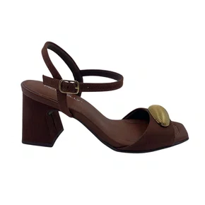 Sandália Casual Piccadilly Camurça Salto Bloco Marrom 626053