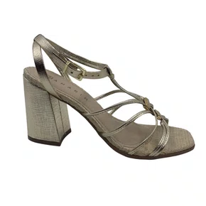 Sandália Casual Ramarim Salto Bloco Dourada 2541204