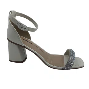 Sandália Casual Salto Bloco Dakota Strass Off White 9766