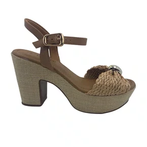 Sandália Casual Salto Bloco Meia Pata Bebecê Bege 5118187