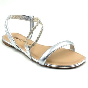 Sandália Dakota Rasteira Prata Com Strass 0574