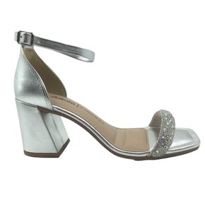 Sandália Dakota Salto Bloco Alto com Strass Prata 7643