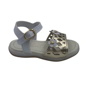 Sandália Menina Bebê Anatômica Kidy Branca com Dourada 12043