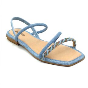 Sandália Mississipi Jeans Azul Rasteira com Strass 8362 Conceito M