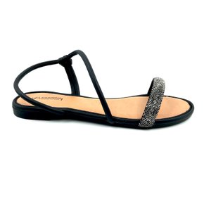 Sandália Mississipi Rasteira Calce Fácil Strass Preta 441