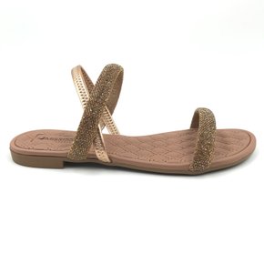 Sandália Mississipi Rasteira Strass Calce Fácil Rosê Gold 282