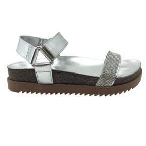 Sandália Moleca Papete com Strass Prata 5500106