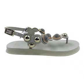 Sandália Papete Miss Love com Brilho Off White PR151