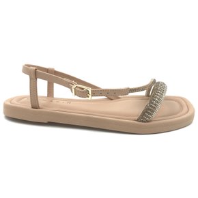Sandália Ramarim Rasteira com Strass Bege 2420205