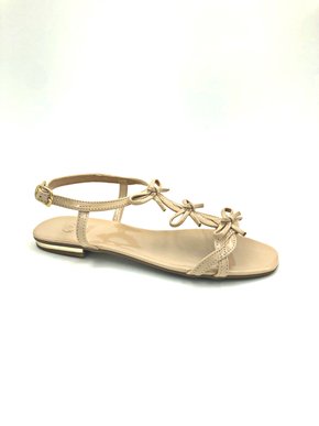 Sandália Rasteira Jamar Bege Com Laços 51905