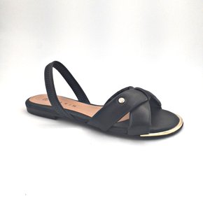 Sandália Rasteira Ramarim Tiras Preta Calce Fácil 2119201