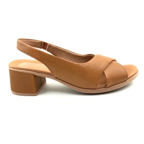 Sandália Usaflex Couro Calce Fácil Salto Bloco Marrom 0205