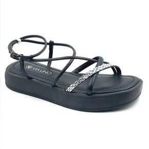 Sandália Via Uno Flat Form Preta com Strass 791003
