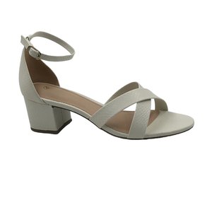 Sandália Via Uno Off White Salto Bloco Napa 427112