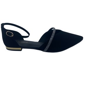 Sapatilha Bebecê Camurça Bico Fino Brilho Preta 2019094