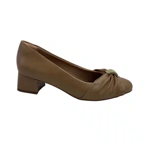 Sapato Comfortflex Salto Bloco Marrom com Enfeite 2698304