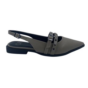 Sapato Offline Slingback Bico Fino com Fivela Cinza 23976